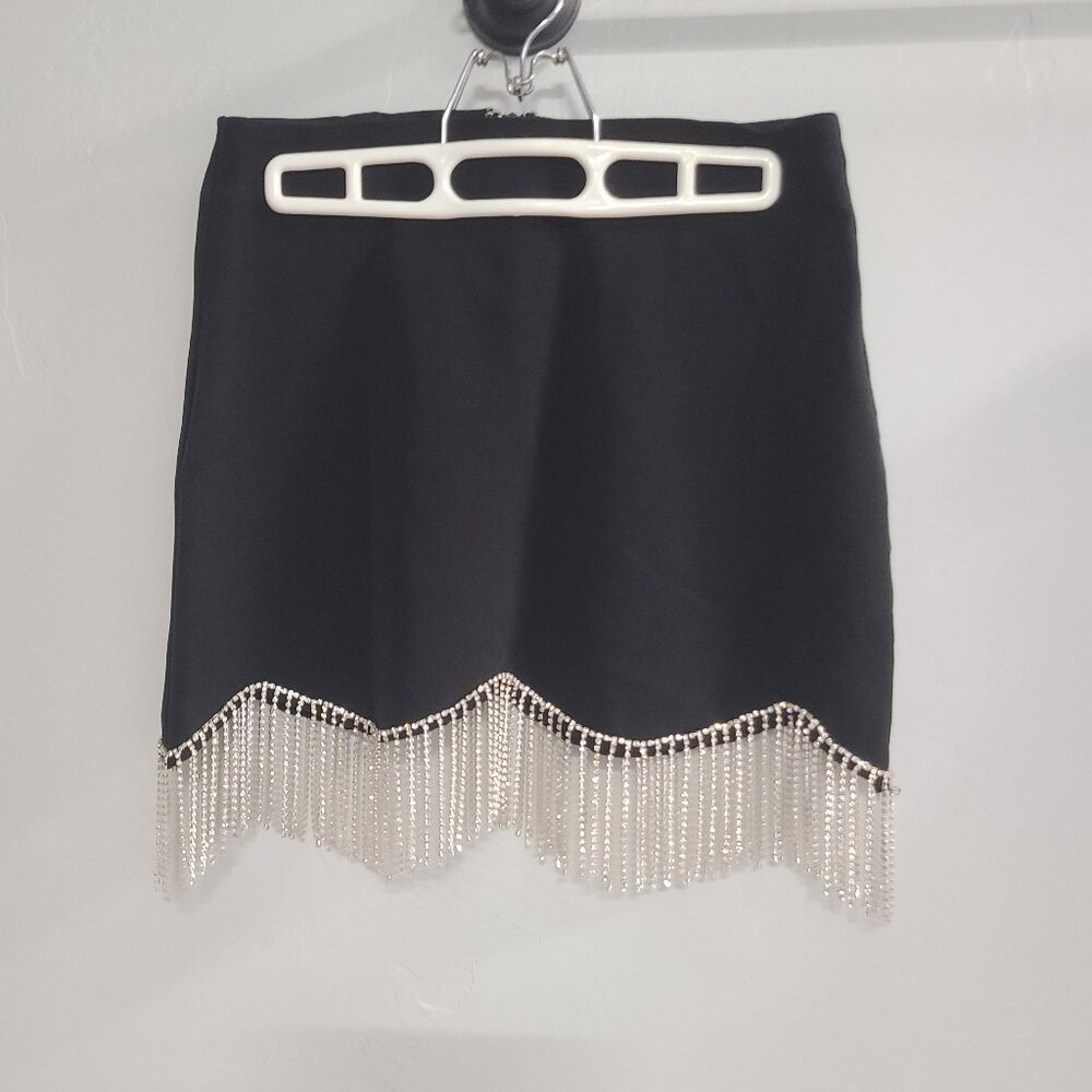 Black mini skirt with rhinestone fringe